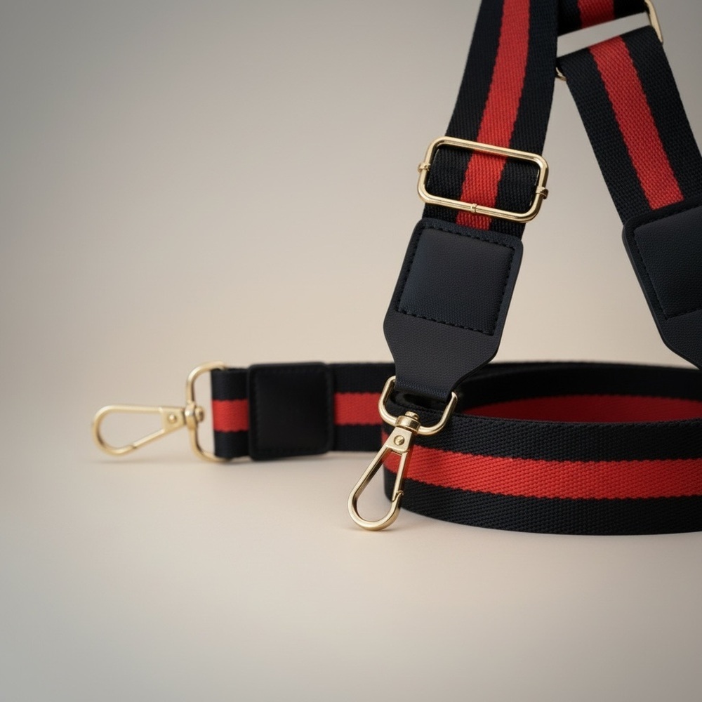 ✨ Black & Red Stripe Adjustable Bag Strap Gold Hardware Crossbody Replacement - Picture 2 of 5